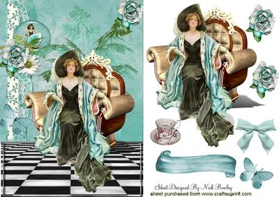 Elegant Lady in Hat with Blue Roses
