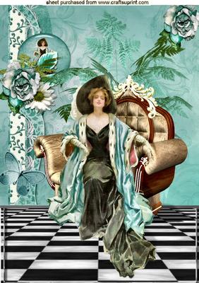 Elegant Lady in Hat with Blue Rose A4