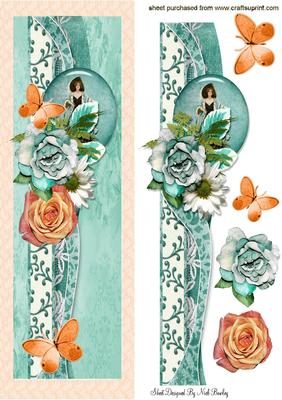 Pretty Lace Border of Peach/turq Flowers Tall Dl