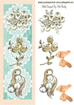 Vintage Sparkly Jewels & Pearls on Lace Dl