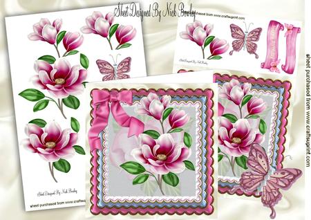 Pretty Pink Magnolias with Bow 8x8 Mini Kit