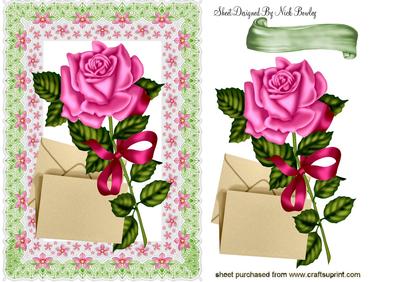 Single Pink Rose in Lace Frame