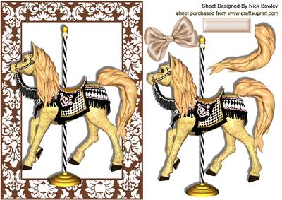 Gorgeous Carousel Horse in Floral Frame