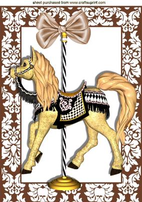 Gorgeous Carousel Horse in Floral Frame A4
