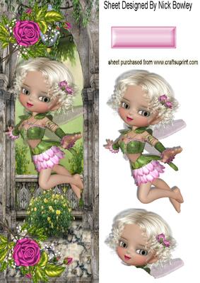 Little Faerie in the Garden with Pink Roses Tall Dl