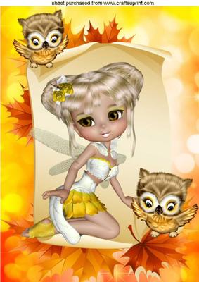 Autumn Faerie on a Scroll with Cute Owls A4
