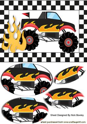 Monster Truck with Flames Oval Pyramids