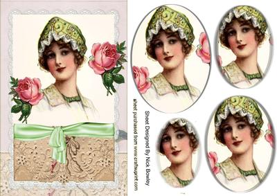 Vintage Lady in Green Bonnet Oval Pyramids