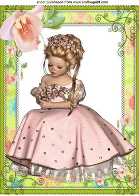 Pretty Girl in Pink in Floral Frame A4