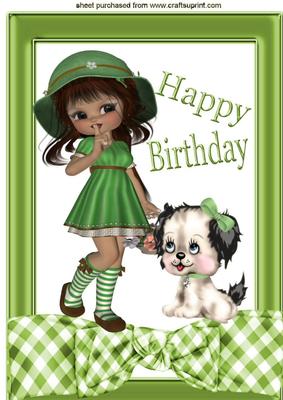 Little Girl in Green Bonnet with Her Puppy A4
