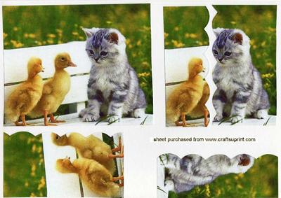 Painting of a Cute Little Kitten and Ducklings, Wavy Stacker
