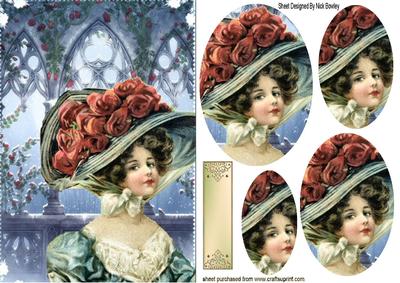 Vintage Lady in Rose Bonnet Oval Pyramids