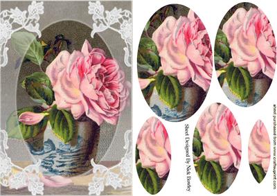 Pink Roses in a Vase with Lace Oval Pyramids