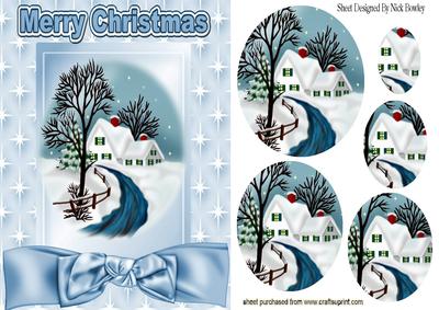 Cottage in the Snow Christmas Time Oval Pyramids