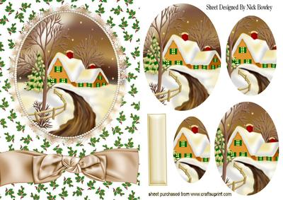 Autumn Shades Snow Covered Cottage Oval Pyramids