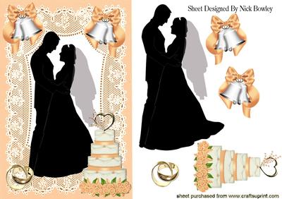 Silhouette of Wedding Couple with Cake