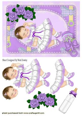 Baby Girl in Lilac with Roses & Her Bottle
