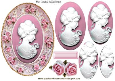 Vintage Cameo Lady in Rose Frame Oval Pyramids