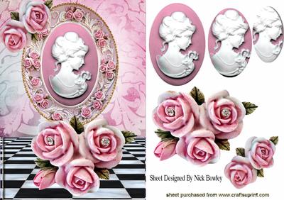 Pretty Cameo Lady with Roses in Frame