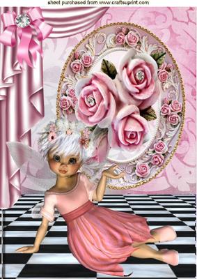 Pink Roses in Frame with Faerie A4