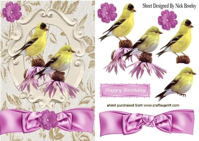 Yellow Birds with Pink Flowers and Bow