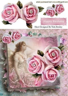 Pretty Lady with Pink Roses 8x8