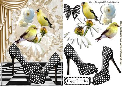 Black/white Polkadot Shoes with Yellow Birds