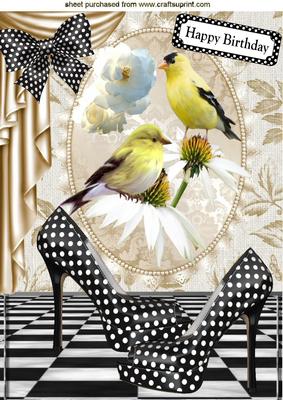 Black/white Polkadot Shoes with Yellow Birds A4