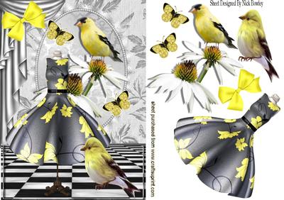 Pretty Yellow/grey Dress with Yellow Birds
