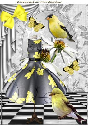Pretty Yellow/grey Dress with Yellow Birds A4