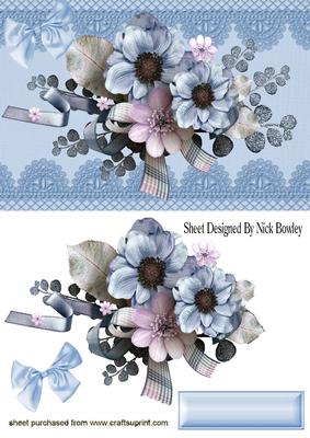 Pretty Blue Flowers on Lace with Bow