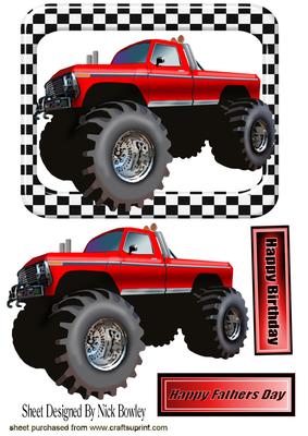 Red 4x4 Monster Truck in Check Frame