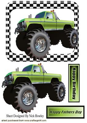 Green 4x4 Monster Truck in Check Frame