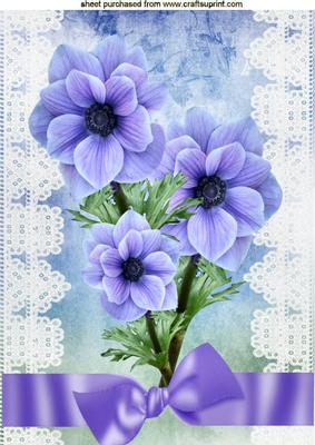 Pretty Blue/purple Flowers on Lace A4