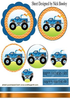 Blue Monster Jeep with Flames Oval Pyramids