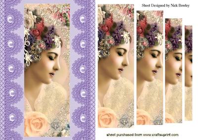 Pretty Vintage Lady on Lilac Lace with Pearls Pyramids