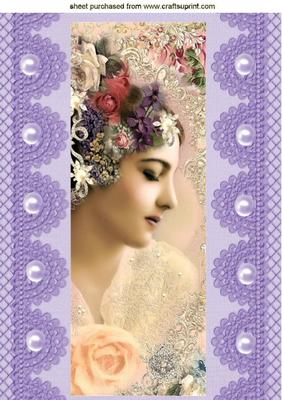 Pretty Vintage Lady on Lilac Lace with Pearls A4