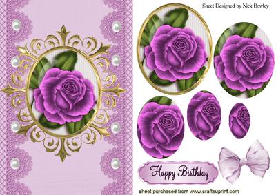 Pretty Pink Rose in Ornate Frame with Bow Oval Pyramids