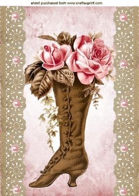 Vintage Boot with Pink Roses, on Lace A4