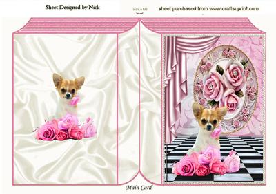 Cute Chihuahua with Pink Roses Folded Book