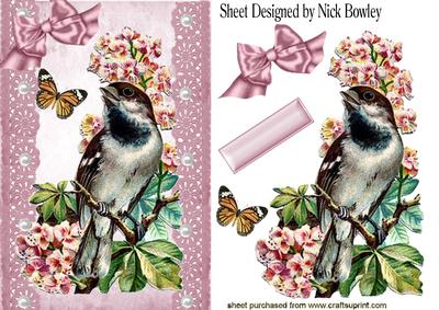 Pretty Bird on a Branch with Vintage Lace