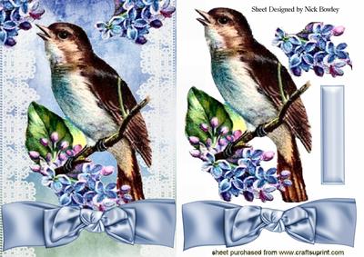 Vintage Bird on Lace with Blue Bow