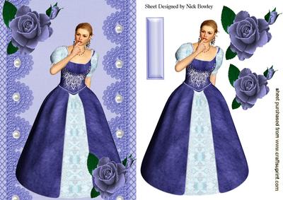 Pretty Girl in Vintage Dress with Blue Roses