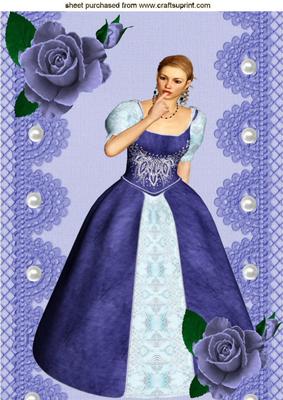 Pretty Girl in Vintage Dress with Blue Roses A4