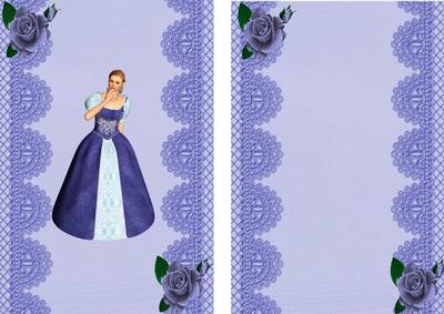 Pretty Girl in Vintage Dress, Blue Roses A5 Insert