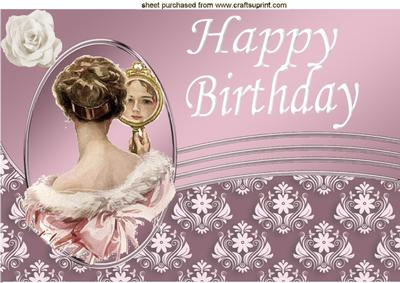 Vintage Lady with Mirror in Ornate Frame A4