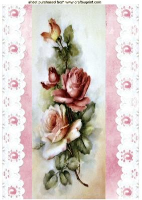 Cream Pink Roses with Broderie Anglaise & Pearls A4