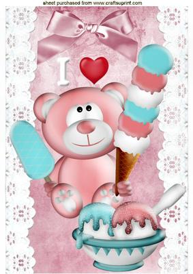 I Love Ice Cream, with Cute Little Teddy A4