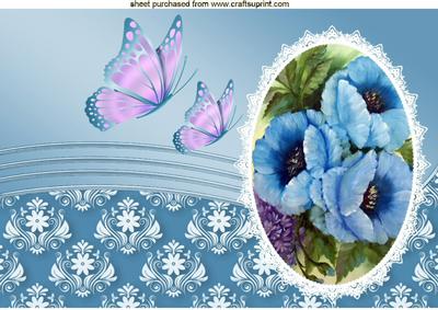 Pretty Blue Flowers with Butterflies A4