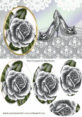 Silver Roses & Sparkle Shoes Oval Pyramids